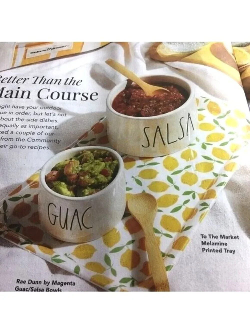 Rae Dunn Artisan Collection Womens Bowl Set Guac & Salsa Bamboo Dippping Spoons
